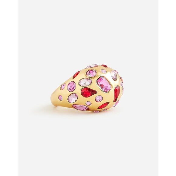 J. Crew Jewelry - J Crew Crystal Dome Cocktail Ring Festival Red Cubic Zirconia Gold Plated size 7